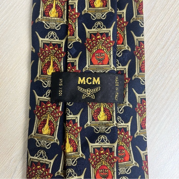 MCM Peacock Logo Print Necktie Silk Novelty Animal Designer - Picture 2 of 7